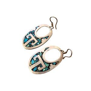 Vintage Sterling & Turq Taxco Mexico Earrings (A1572)
